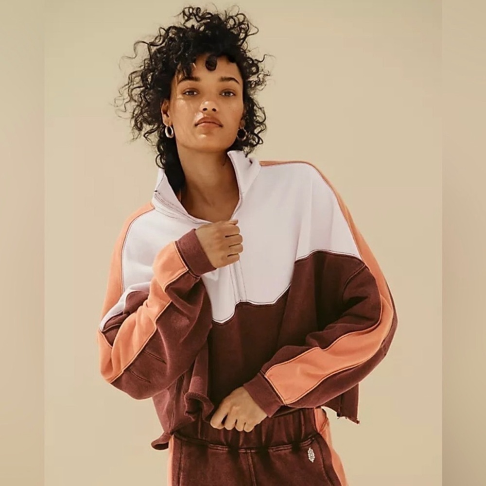 Free People Split Second Half Zip Sweatshirt Fig … - image 2